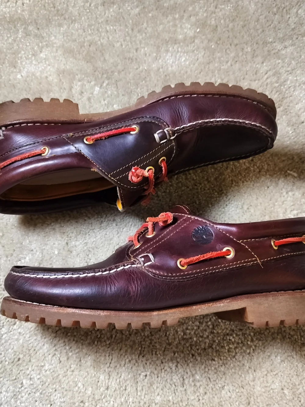 Timberland Brown Leather Boat Shoes with red Laces